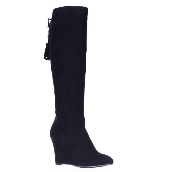 TS35 Adallia Tall Wedge Tassel Tie Fasion Boots, Black