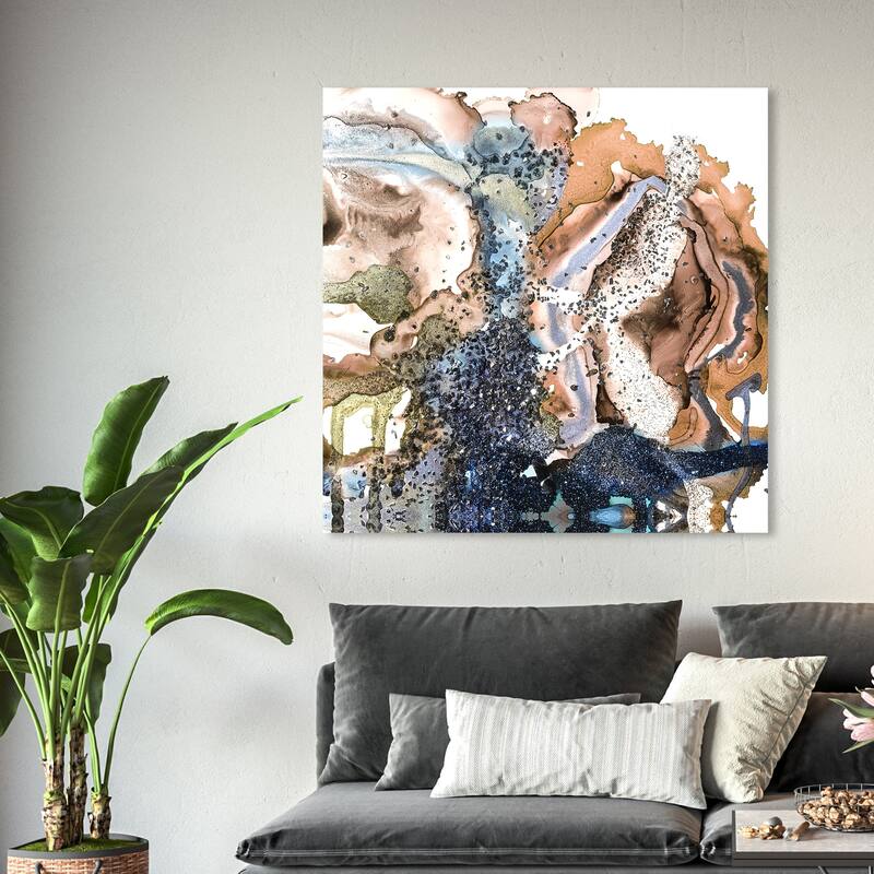 Wynwood Studio Abstract Glitter Rocks I Blue and Dark Blue Modern & Contemporary Wall Art Canvas Print - 40 x 40