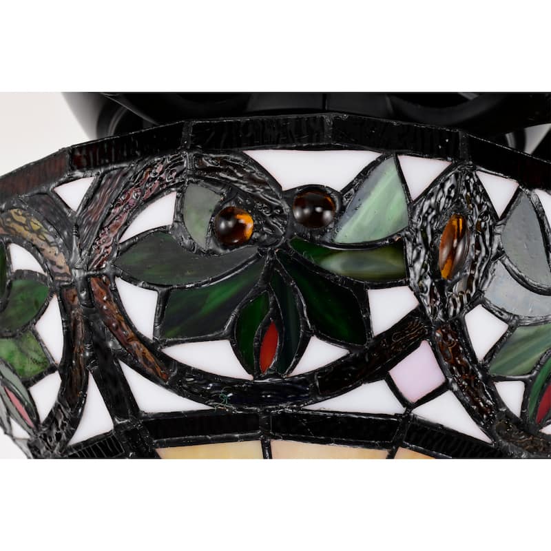 Peacoo 52-Inch Flushmount Lighted Ceiling Fan Ivory Leaf Berry Tiffany Glass Lamp Black Finish
