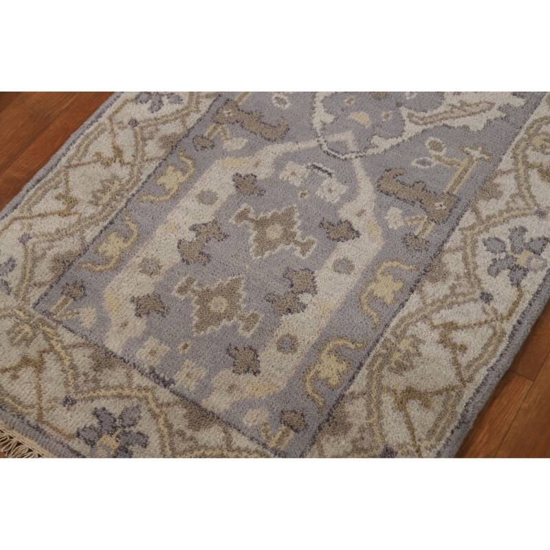 Gray Oushak Oriental Runner Rug Hand-Knotted Wool Carpet - 2'6"x 9'11"