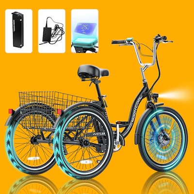 DoCred 24" Adult 7-Speed Electric Tricycles, 3 Wheel Bike Bicycle