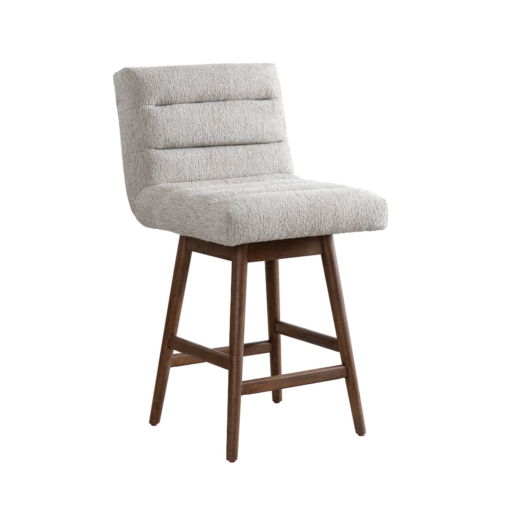 Elias Solid Wood Upholstered Counter Height or Bar Height Swivel Barstool with Fabric Seat