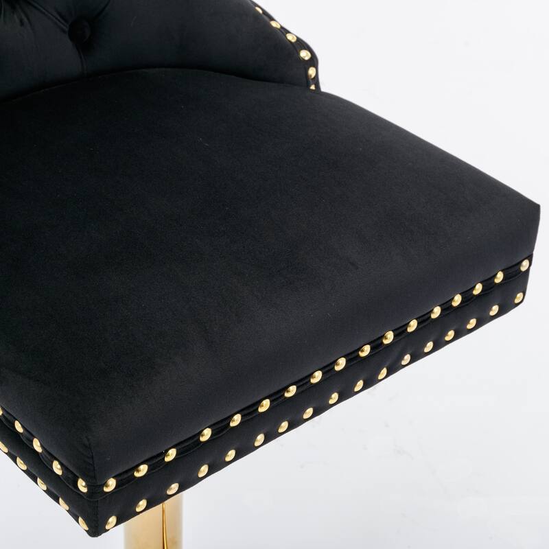 Modern Golden Swivel Velvet Barstools with Adjustable Height, Tufted Design for Kitchen and Pub - Set of 2