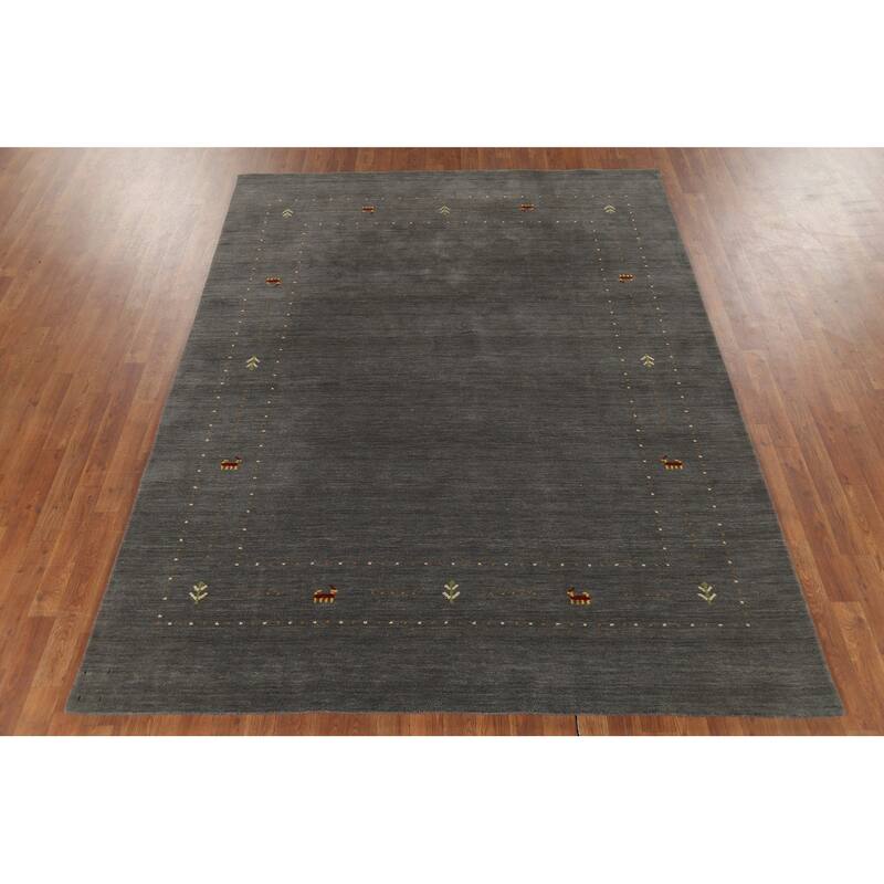 Gray Gabbeh Indian Area Rug Hand-Knotted Wool Carpet - 6'5"x 8'2"