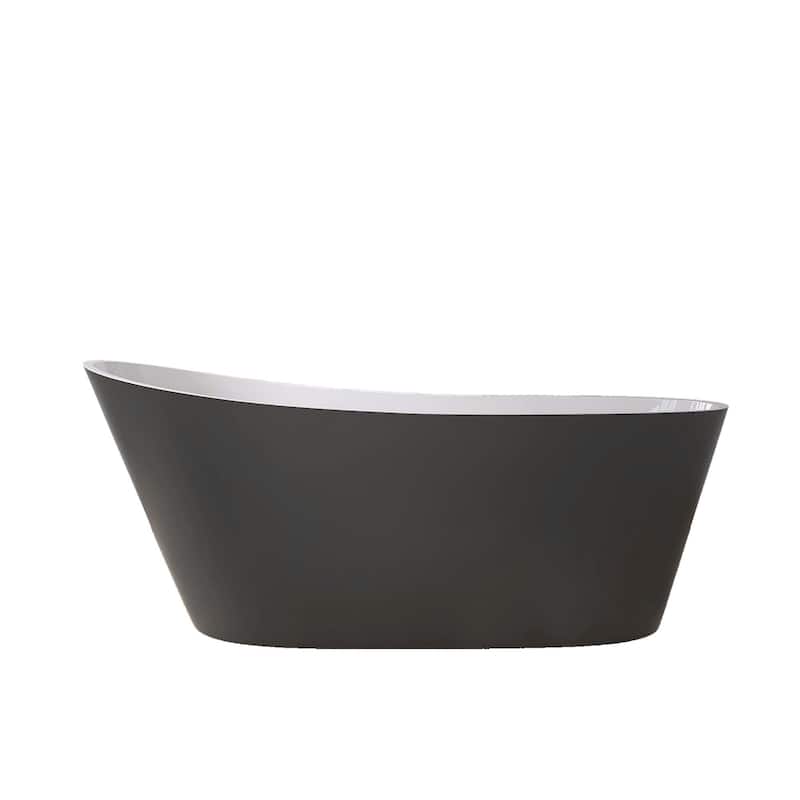 59 Inch Acrylic Single Slipper Freestanding Flatbottom Soaking Bathtub in Matte Grey