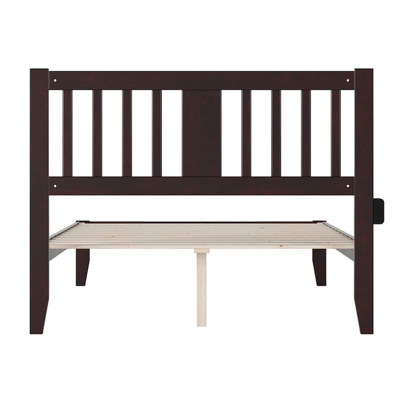 Full Bed - Espresso Solid Wood Frame & Headboard - Slat Kit Included - No Box Spring Needed