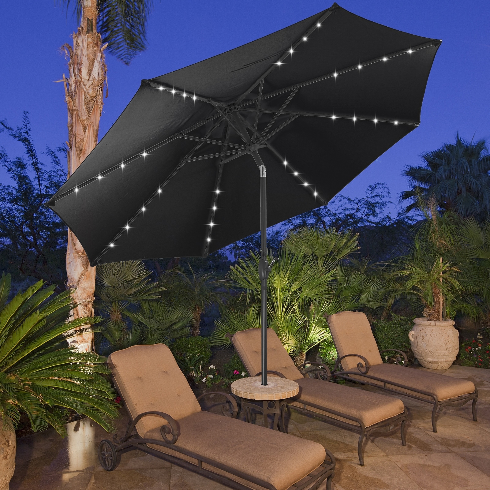 Ainfox 10ft Patio Umbrella with Lights Outdoor Solar Umbrella