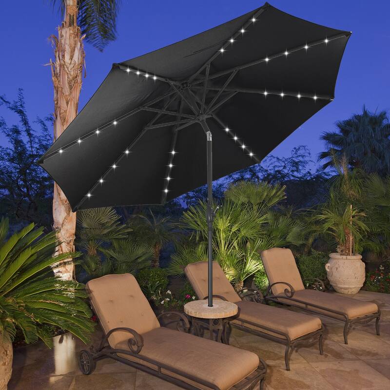 10ft Patio Umbrella with Lights Outdoor Solar Umbrella
