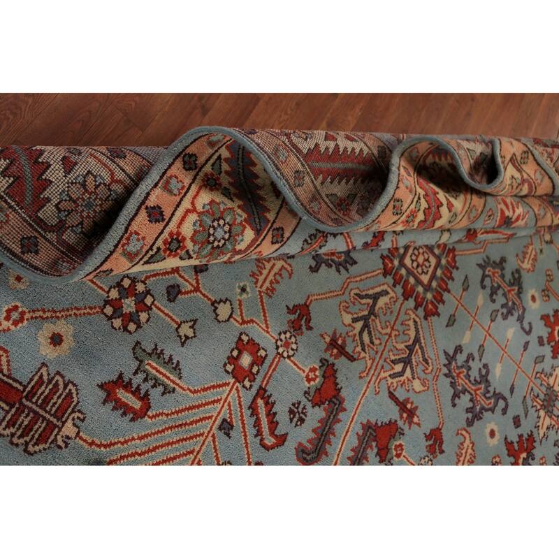 Light Blue Geometric Kazak Indian Area Rug Hand-Knotted Wool Carpet - 8'0"x 10'1"