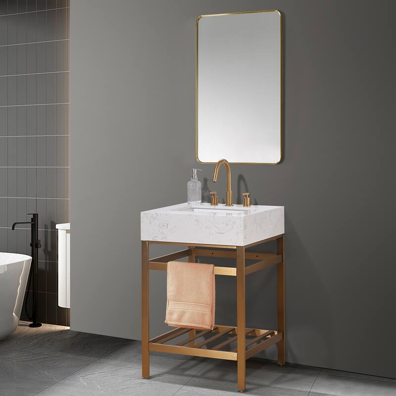 Altair Merano Stainless Steel Vanity Console with Stone Countertop and Mirror