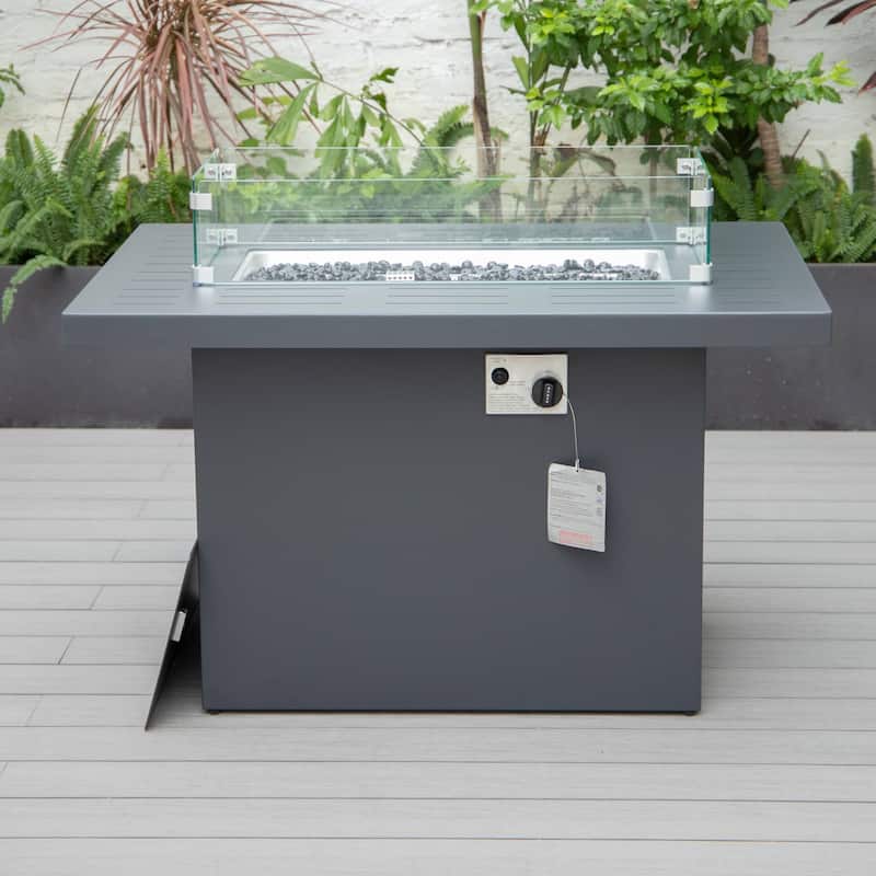 LeisureMod Chelsea 44" Modern 55000 BTU Propane Patio Fire Pit Table with Wind Guard for Porch Backyard Garden Decor