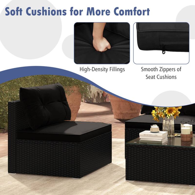 Gymax 5 PCS Patio Furniture Set w/ Seat & Back Cushions Tempered Glass