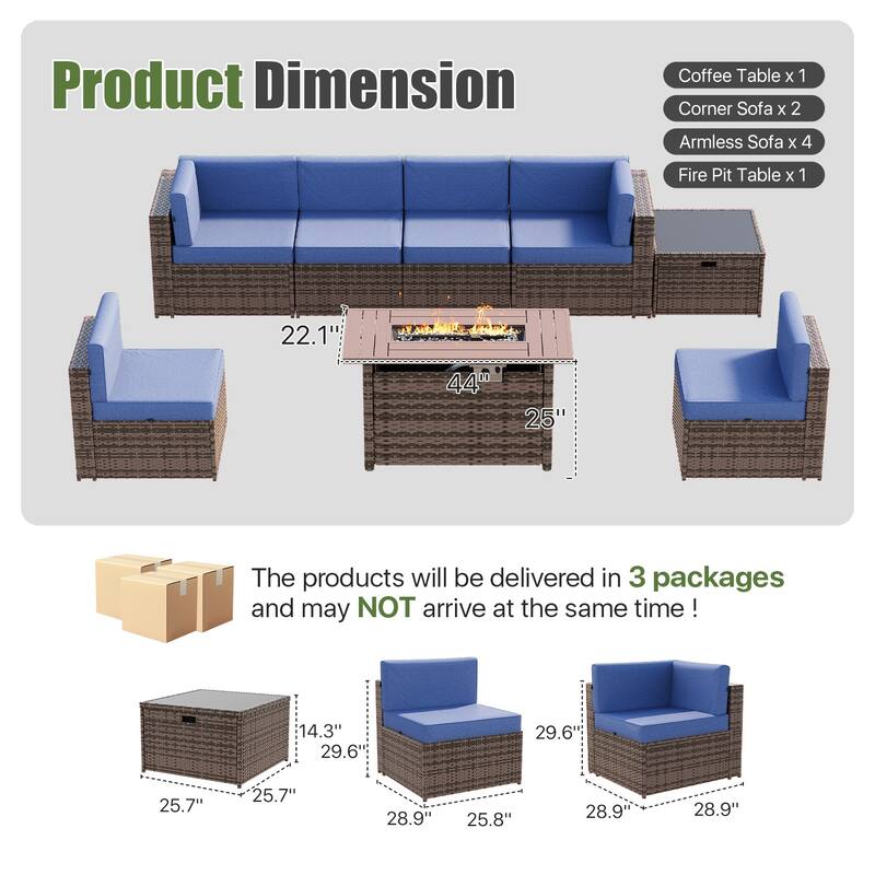 AOXUN Wicker Rattan Outdoor Sectional Sofa Set with Coffee Table