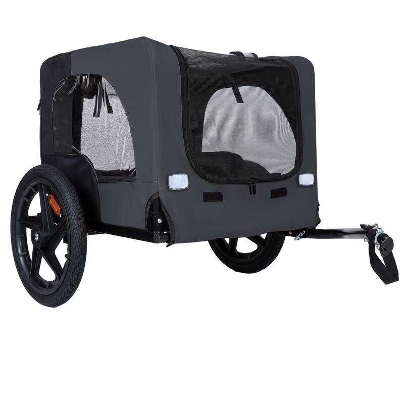 Outdoor Heavy Duty Collapsible Pet Bike Trailer with 16-Inch All-Terrain Wheels & Universal Hitch, Foldable Carrier Cart