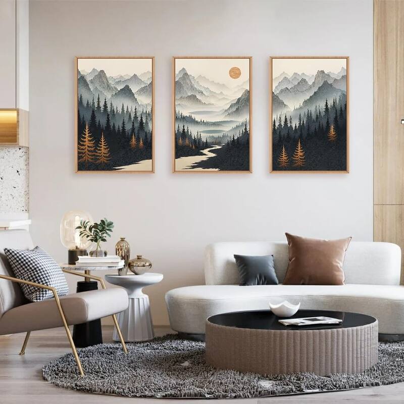 Foggy Mountain Wall Decor, Misty Pine Tree Wall Painting