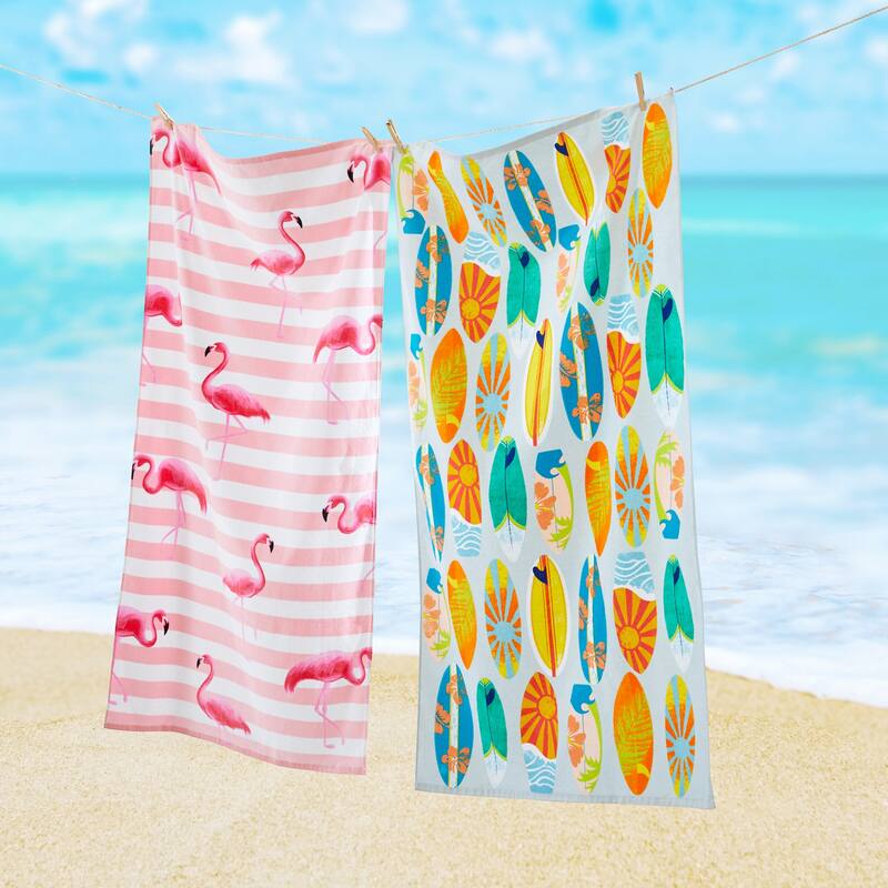 Linery & Co. 100% Cotton Printed Beach Towel for Kids, 30" x 60"