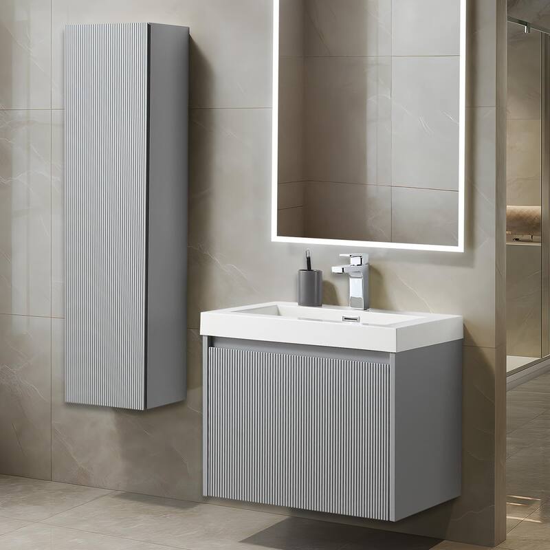 Blossom Positano 24" Floating Vanity with Sink & Side Cabinet - Light Grey