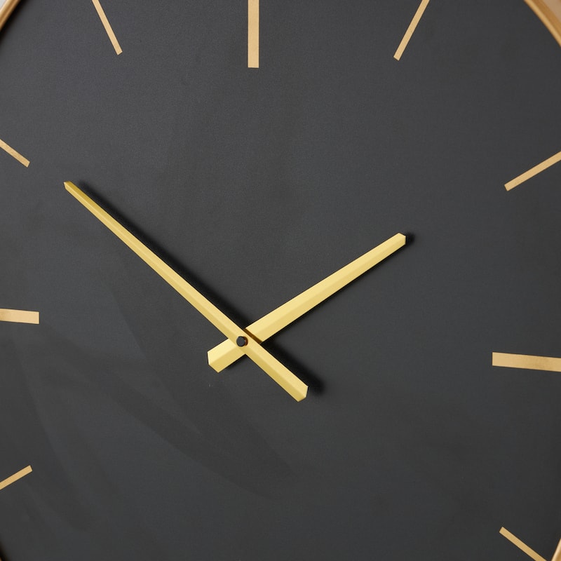 Wooden Wavy Decorative Wall Clock with Gold Hands and Markers - Black - Roche River Decor