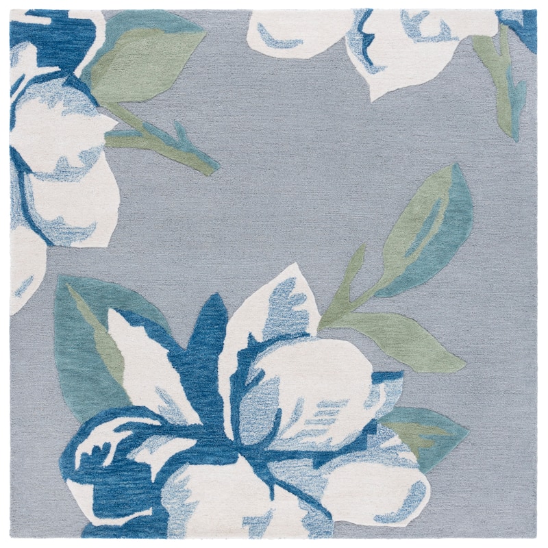 SAFAVIEH Handmade Jardin Milija Floral & Botanical Rug - 6' Square - Grey/Ivory