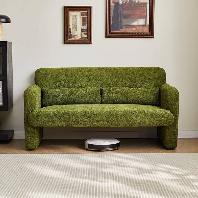 Stylish Velvet 2 Seat Sofa Accent Sofa with Lumbar Pillow, Loveseat Sofa Couch with Wood Frame for Living Room