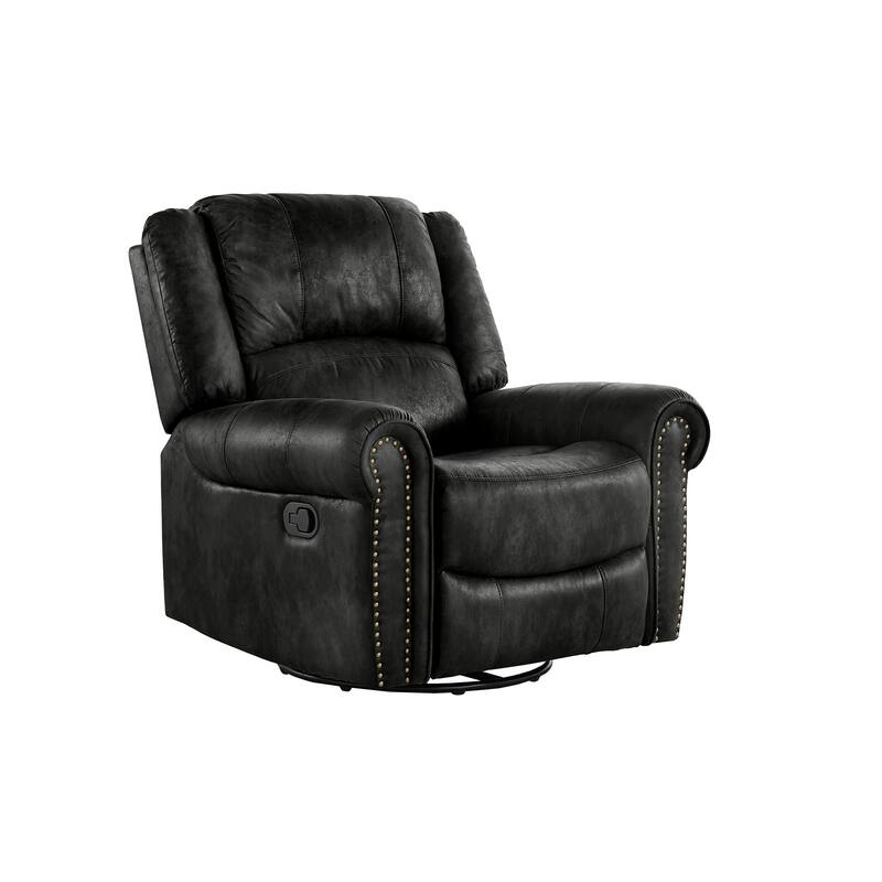 Monroe Polished Microfiber Nailhead Swivel Glider Recliner by iNSPIRE Q Classic - Black