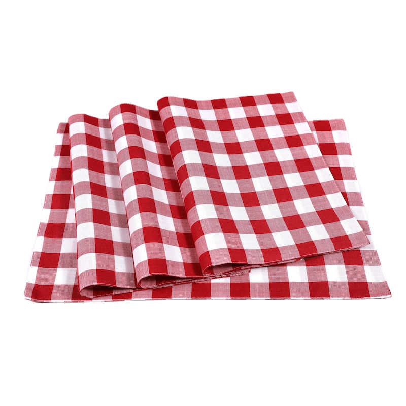 Gingham Check Placemats - Classic 13" x 19" Set of 4 - Red