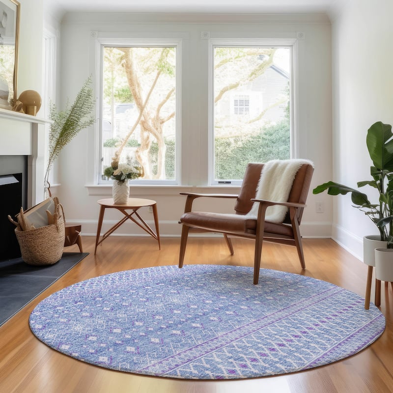Premium Washable Super Soft Boho Geo Mayfield Rug - Sky - 8' x 8' - Round