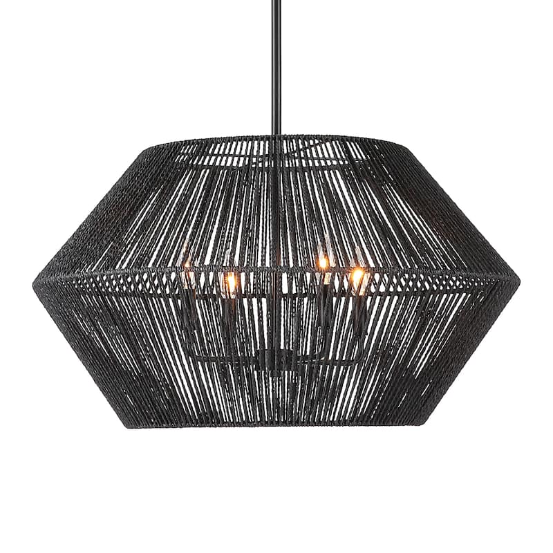 Uttermost Suva 4 Light Black Rope Pendant - 16H x 28 Dia in.