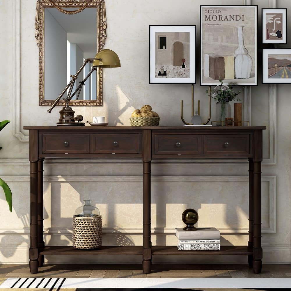 Cusp Barn Console Table Sofa Table Easy Assembly with Two Storage Drawers and Bottom Shelf for Living Room, Entryway