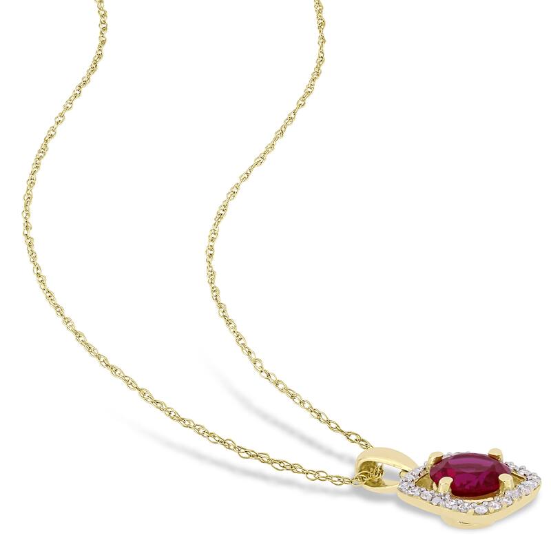 Miadora 10k Yellow Gold Created Ruby and 1/3ct TDW Diamond Floating Halo Jewelry Set