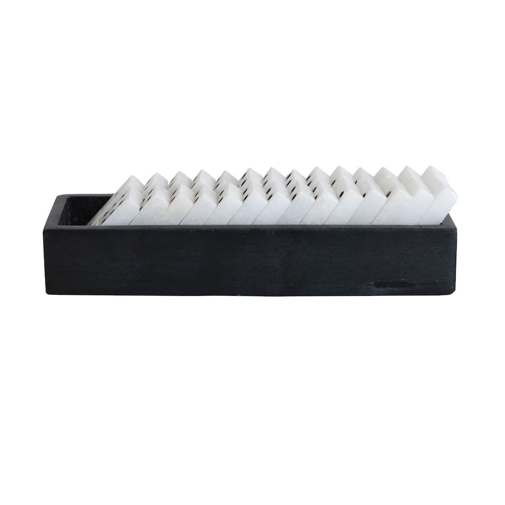 Handmade Alabaster Dominos in Soapstone Tray - 9.0"L x 3.0"W x 2.5"H