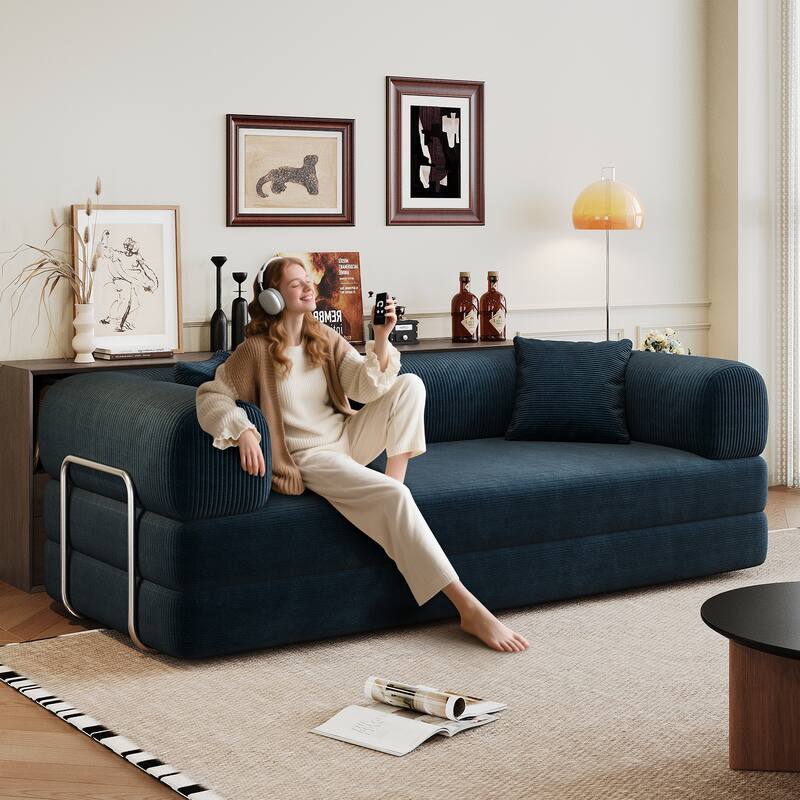 78.8" Convertible Floor Sofa Bed, Corduroy Folding Mattress Sofa Couch for Small Spaces ,No Assembly