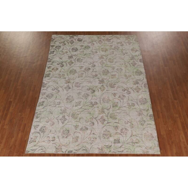 Floral Modern Oriental Area Rug Hand-Knotted Wool Carpet - 7'11"x 11'5"