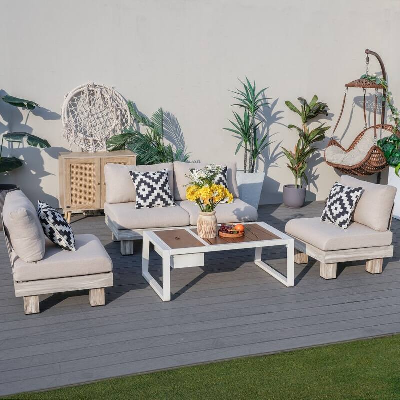 Modern Outdoor Conversation Set with Coffee Table and Ice Bucket - 4-seater
