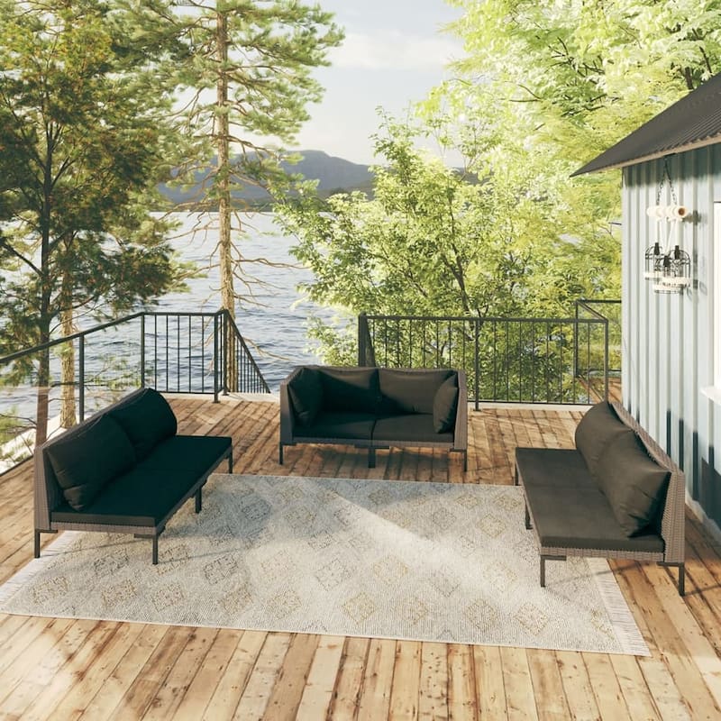 vidaXL Patio Lounge Set Outdoor Sectional Sofa Set Table Poly Rattan Dark Grey - 27.6" x 27.6" x 24"