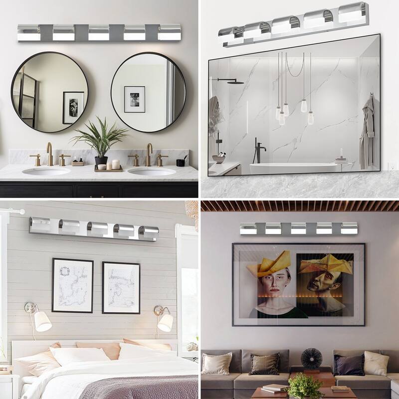 Modern Bathroom Vanity Lighting 5-Light LED Vanity Lights Over Mirror Bath Wall Lighting - Chrome