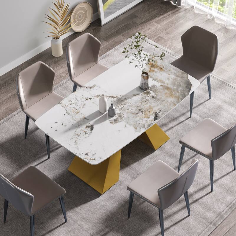 63"Modern artificial stone pandora white curved metal leg dining table -6 people