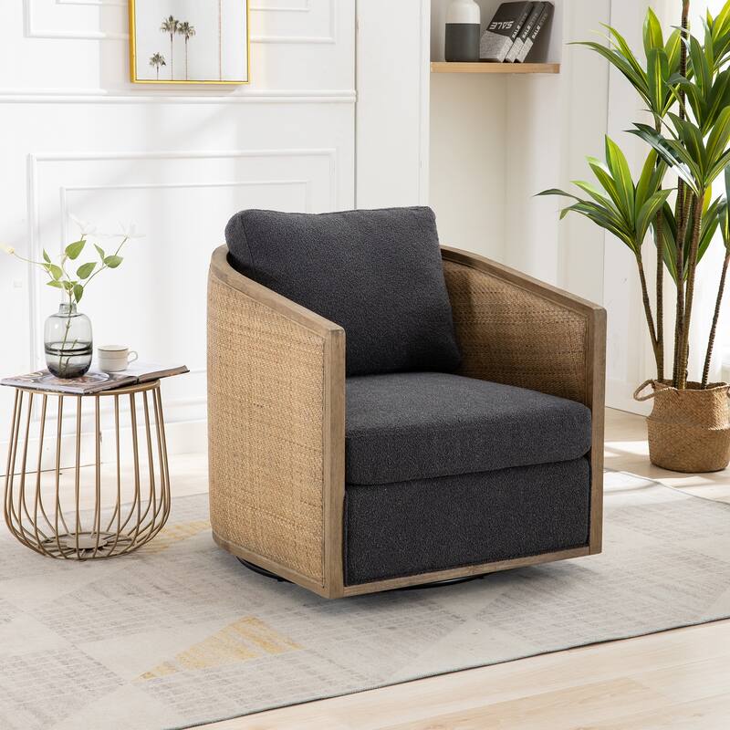 Modern 360 Degree Swivel Club Barrel Chair, Comfy Round Upholstered Accent Sofa Chair, Living Room Leisure Arm Chair