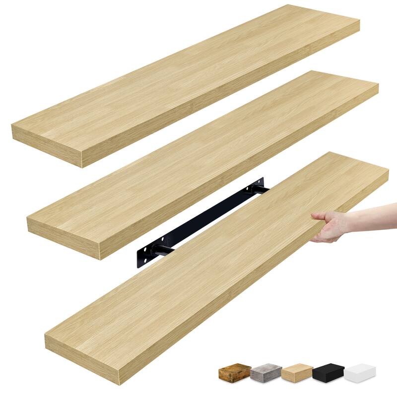 Sorbus Long Floating Shelves Set of 3, Large Faux Wood Wall Mounted Floating Shelves - 35” L x 9” W x 1.5” H - Maple