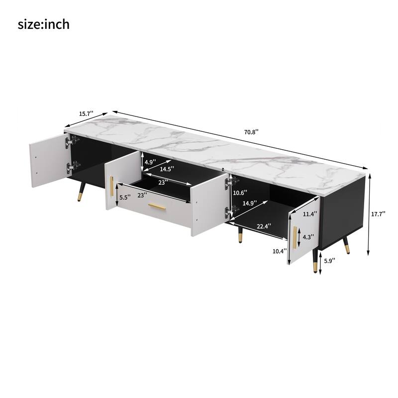 Stylish 71" TV Console for TVs up to 80", Multi-Purpose Entertainment Center with 2 Cabinets & Open Storage