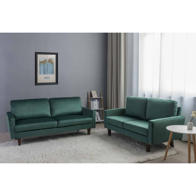 Velvet 2 Piece Loveseat and Sofa Living Room Set - Green - 2 Piece