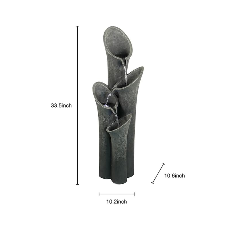 33.4" H Outdoor Water Fountain with LED Lights - N/A
