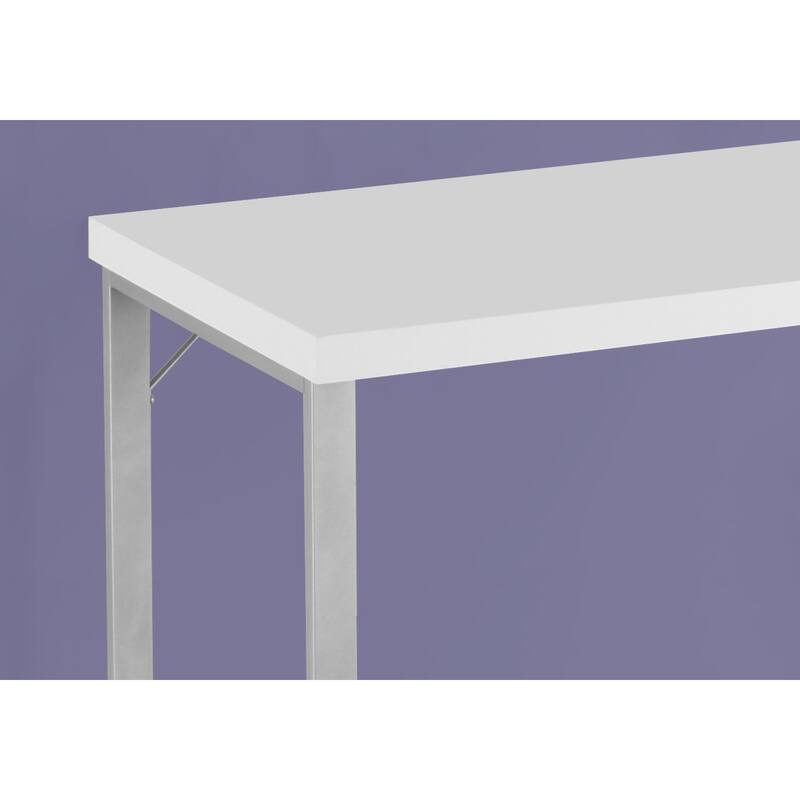Contemporary 48" Computer Desk for Home Office, White Laminate, Grey Metal Frame, Space-Saving Design