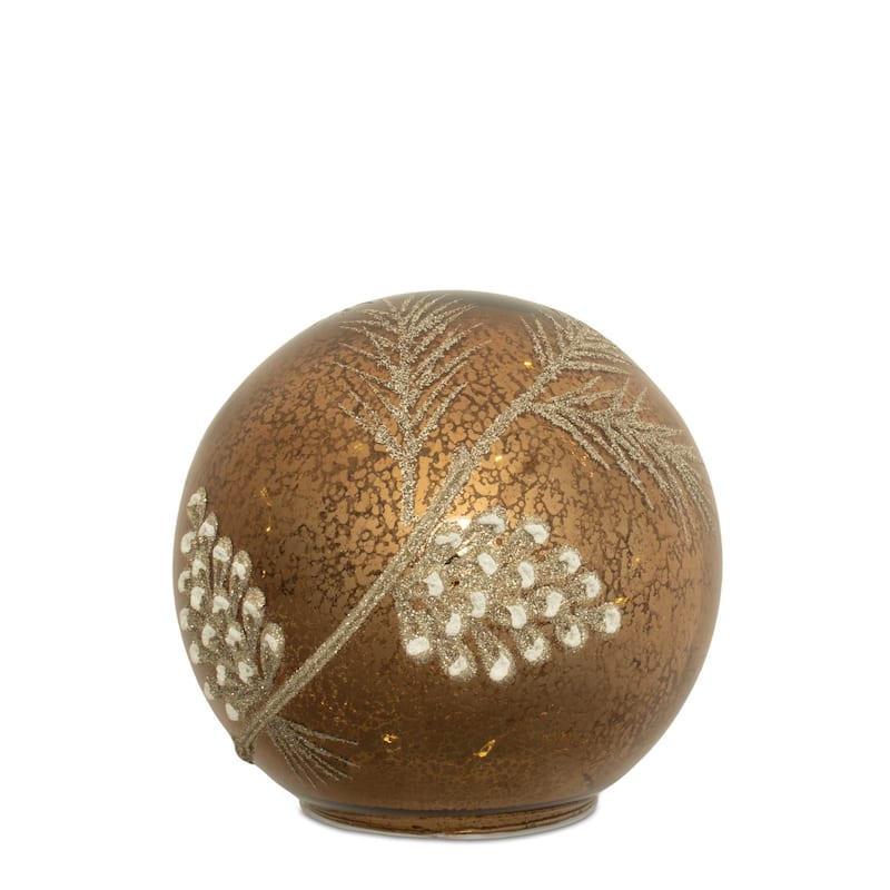 Glass LED Pinecone Globe Set of 2 with Warm Light and Glitter Accents - 7.5” x 7.5” x 7.25” (L x W x H)