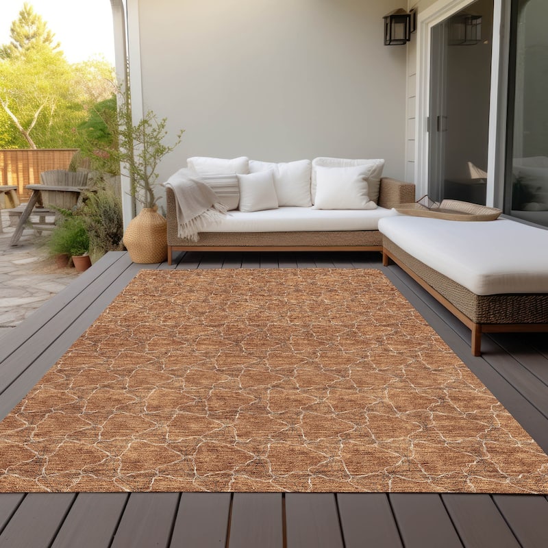 Machine Washable Indoor/ Outdoor Abstract Trellis Chantille Rug - Paprika - 3' x 5'