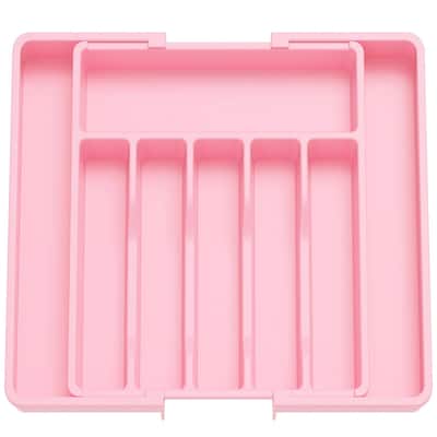 BPA-Free Expandable Silverware Drawer Organizer-Pink Large