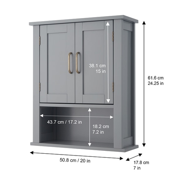 Meuble De Salle De Bain Mural Mercer – Armoire à Pharmacie Avec étagère Ouverte, Finition Grise Et Poignées Laiton – Rangement élégant Et Pratique - 10