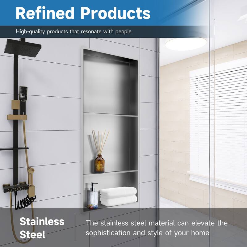 WIZ 12.8-inch W x 30.8-inch H x 4-inch D Stainless Steel Shower Niche - N/A