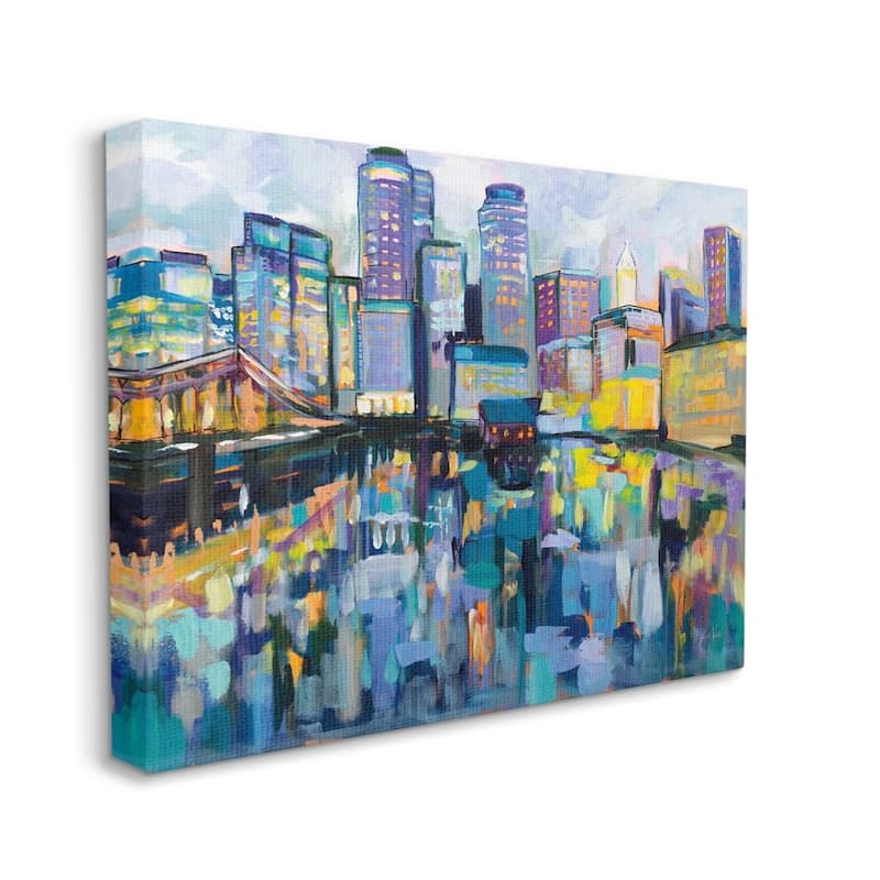 Stupell Boston Harbor Abstract Cityscape Painting Canvas Wall Art Design By Jeanette Vertentes - 36 x 48