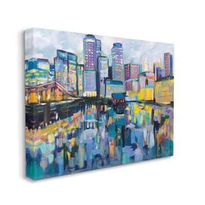 Stupell Boston Harbor Abstract Cityscape Painting Canvas Wall Art Design By Jeanette Vertentes